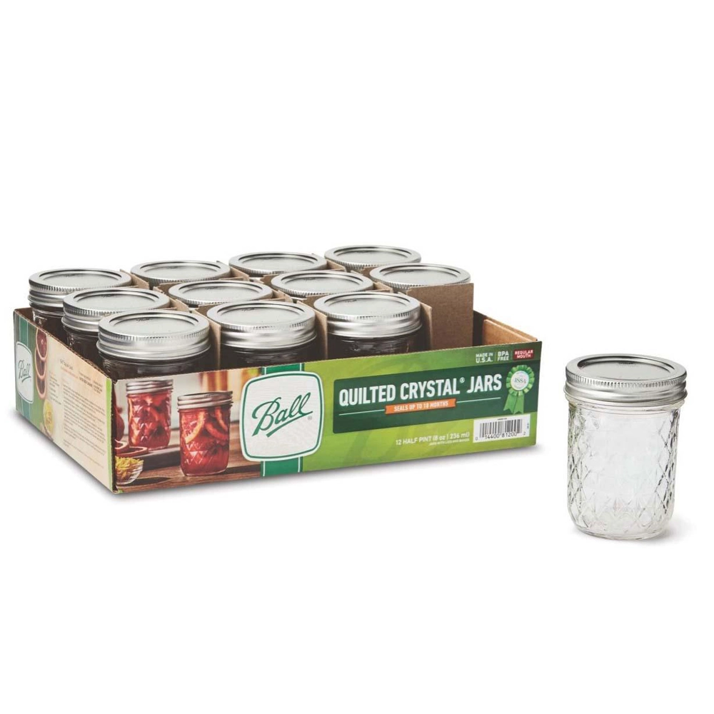 Ball 8 Oz. Glass Deluxe Jam or Jelly Jar, (12-Pack) - 0000001043