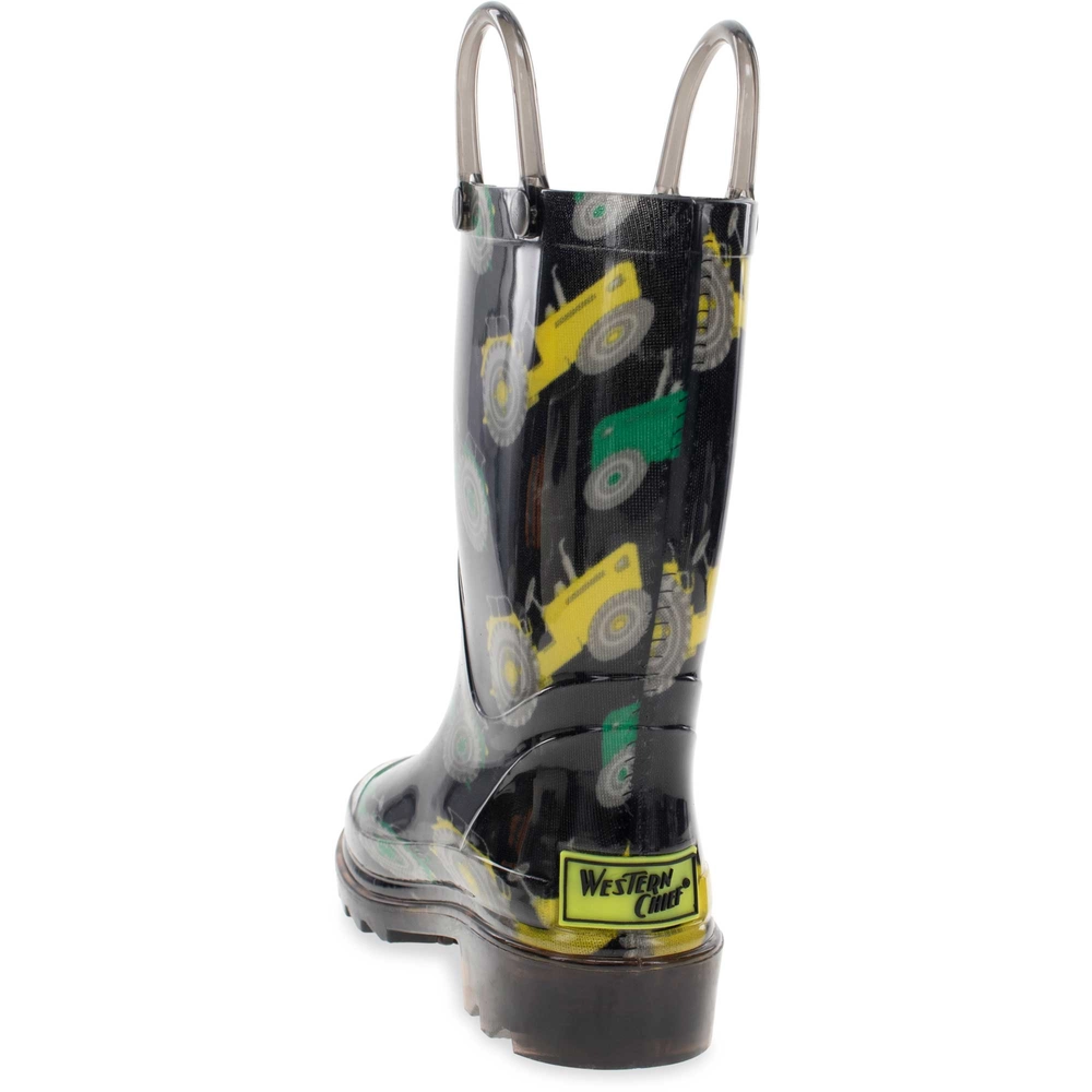 Botte De Pluie Fille Kids' Tractors Lighted Rain Boots In Orange