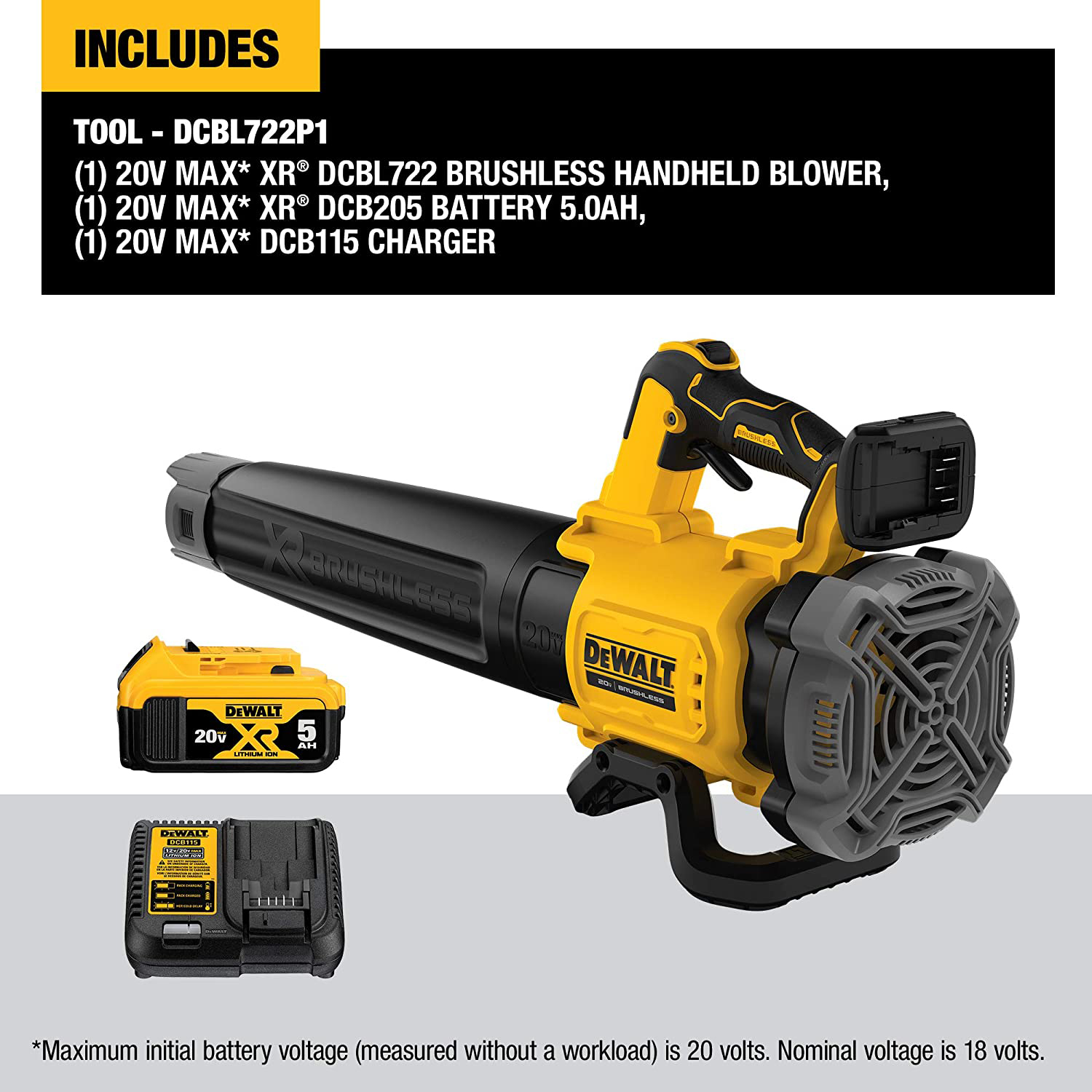 DEWALT 20V MAX XR Brushless Cordless Blower Kit with 5.0 Ah Battery & Charger View 1 of 7