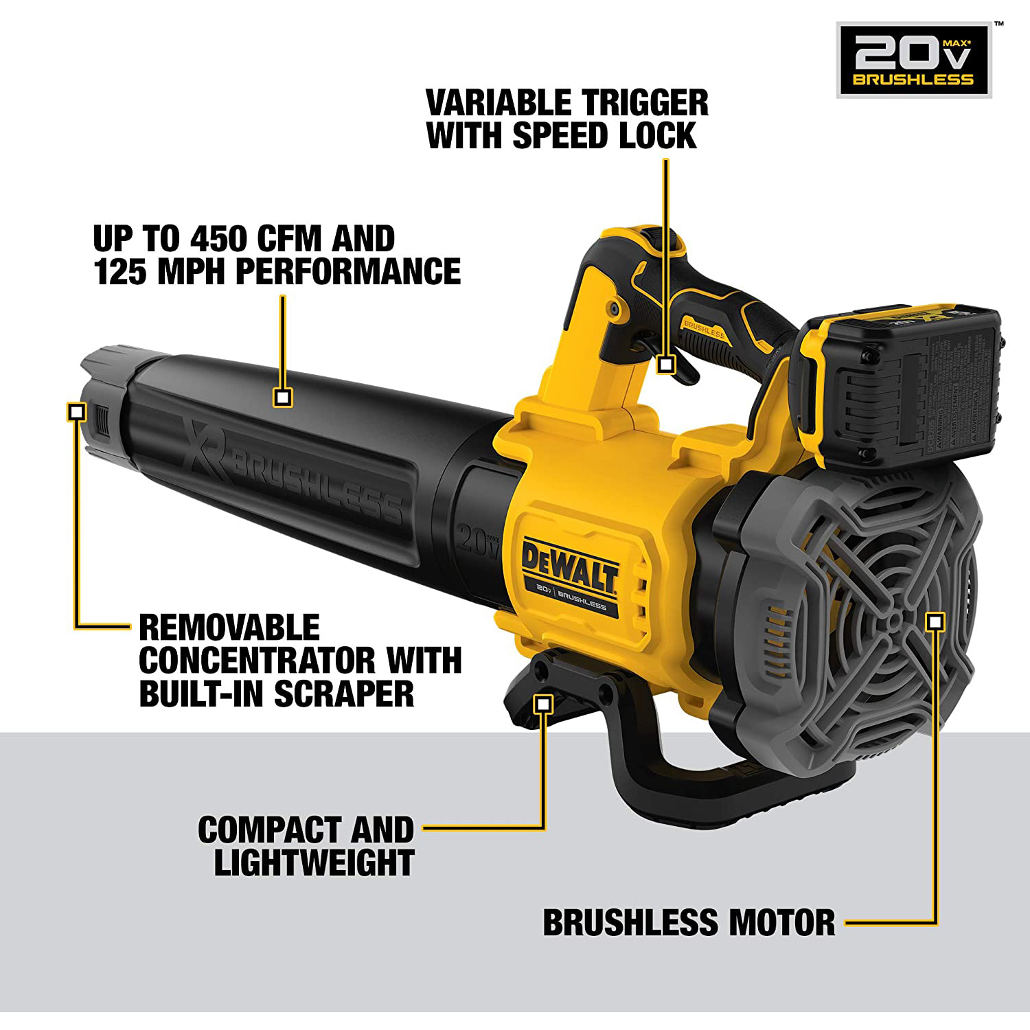 DEWALT 20V MAX XR Brushless Cordless Blower Kit with 5.0 Ah Battery & Charger View 2 of 7