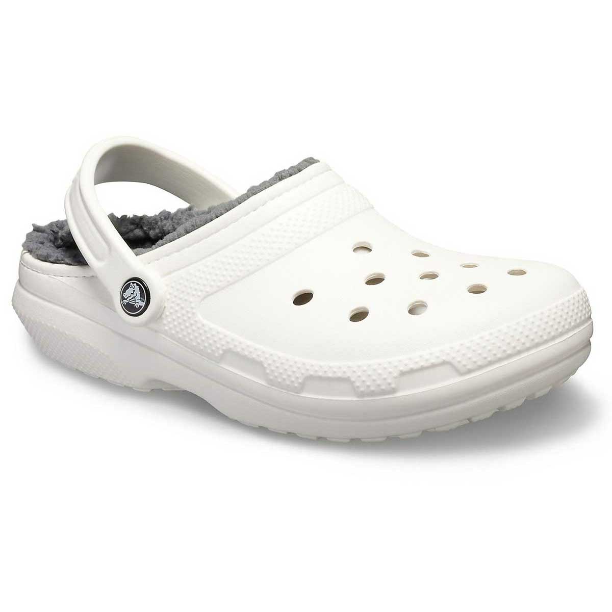 Crocs™ Classic Lined Clog - White/Grey, Size Men 8/Women 10