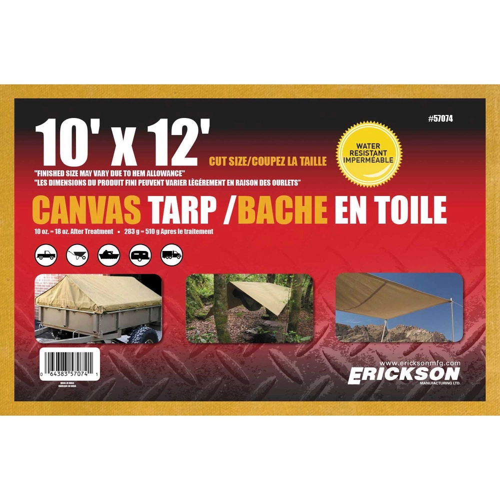 Erickson Manufacturing Ltd. 10′ x 12' Canvas Tarp - 0000002839
