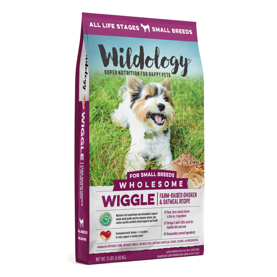 Wildology WIGGLE Chicken and Oatmeal Recipe, Small Dog Breed, Dry Dog Food, 15 lbs.