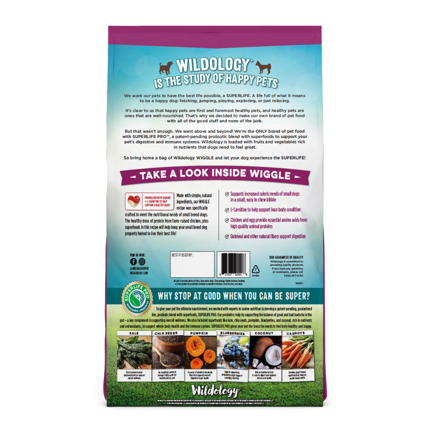 Wildology WIGGLE Chicken and Oatmeal Recipe, Small Dog Breed, Dry Dog Food, 15 lbs. View 1 of 2