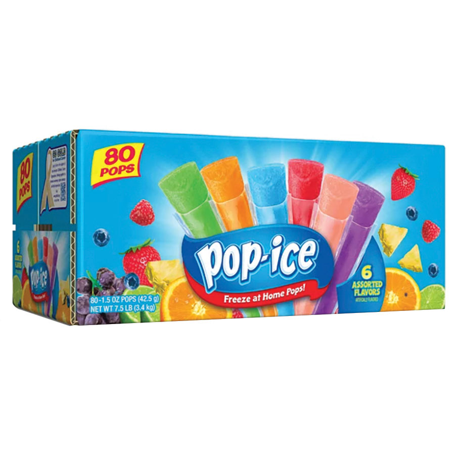 Pop-Ice Assorted Fruit Flavored Freezer Ice Pops, 80 count.