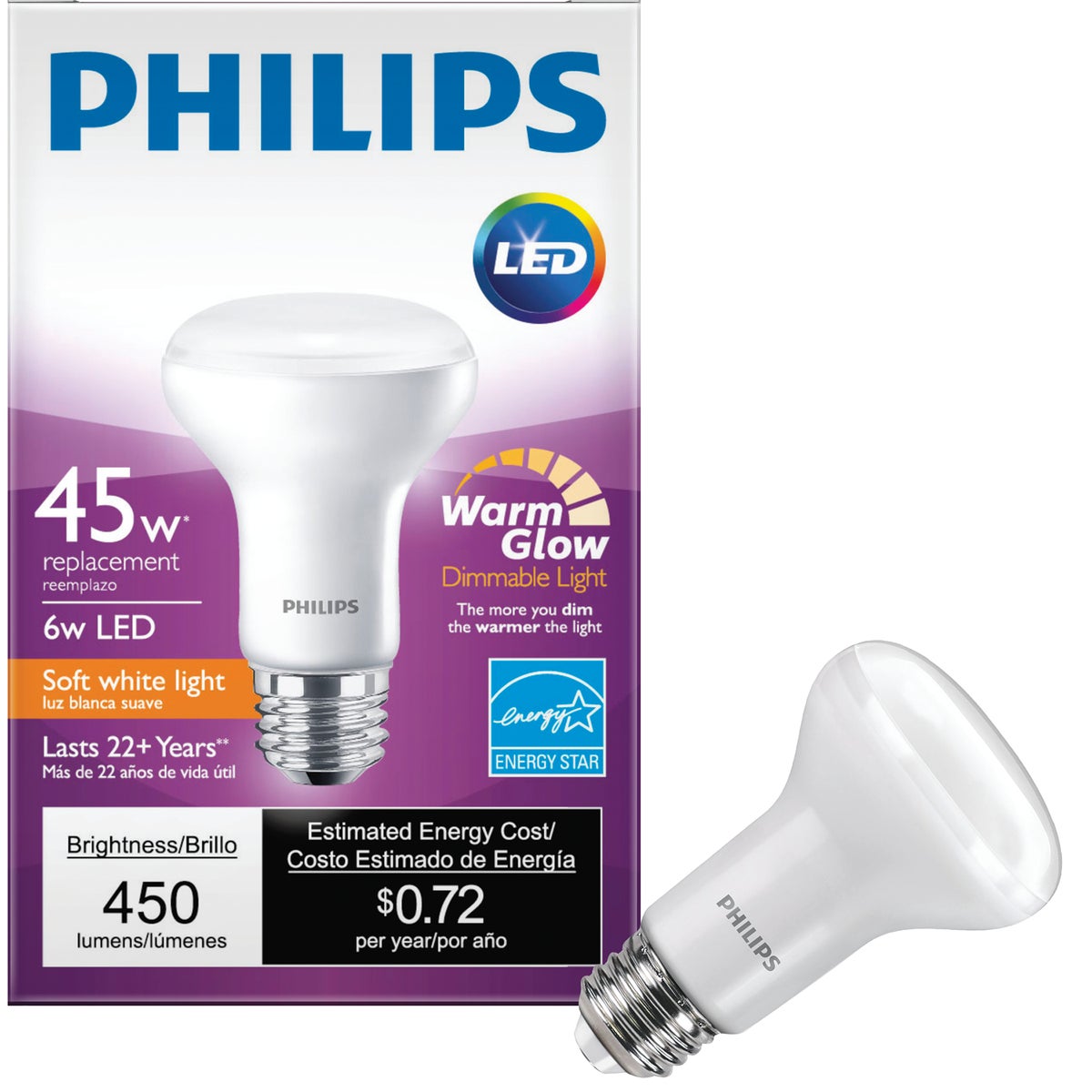 Philips Warm Glow 45W Equivalent Soft White R20 Medium Dimmable LED ...
