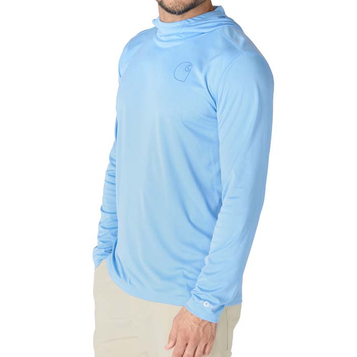 Carhartt® Men's Force Sun Defender™ Lightweight Long-Sleeve Hooded Logo Graphic T-Shirt - Steel, S