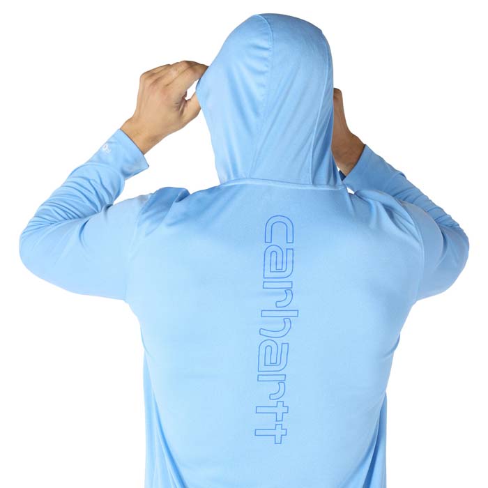 Carhartt® Men's Force Sun Defender™ Lightweight Long-Sleeve Hooded Logo Graphic T-Shirt - Steel, S View 1 of 4