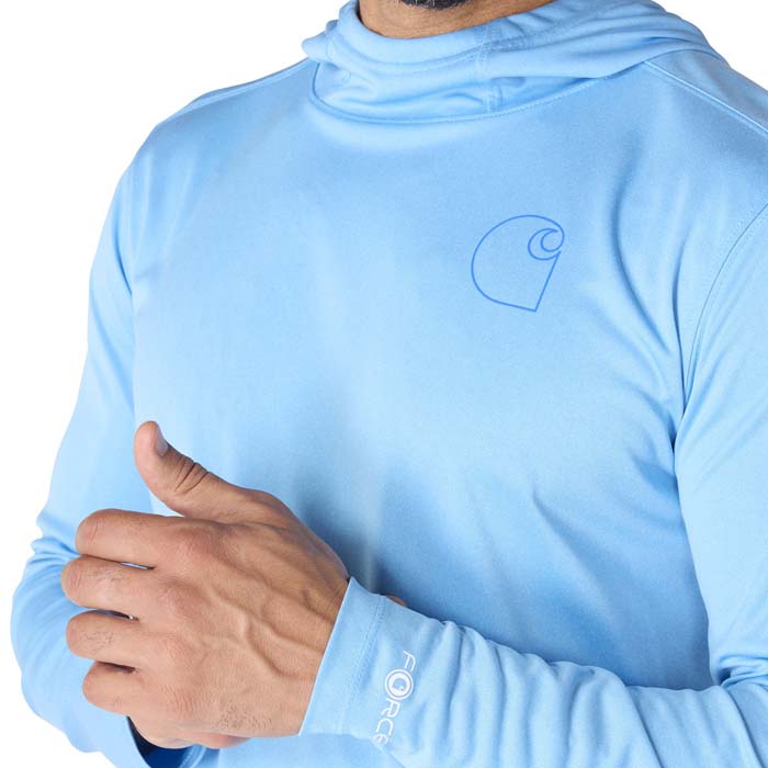 Carhartt® Men's Force Sun Defender™ Lightweight Long-Sleeve Hooded Logo Graphic T-Shirt - Steel, S View 2 of 4
