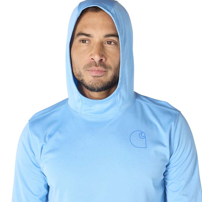 Carhartt® Men's Force Sun Defender™ Lightweight Long-Sleeve Hooded Logo Graphic T-Shirt - Steel, S View 3 of 4