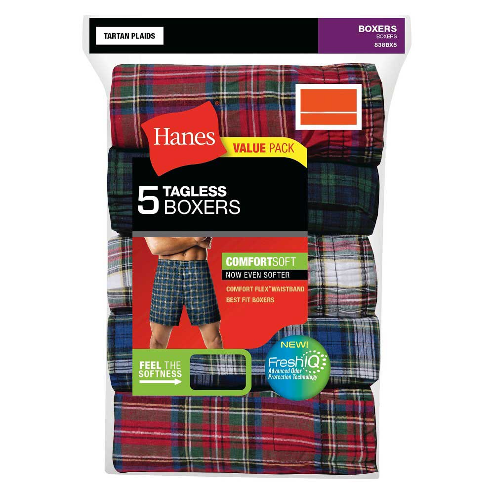 Hanes Heren 841bx5 5-pack Tagless Tartan Boxer met blootgestelde tailleband (pak van 5) - multi - XL