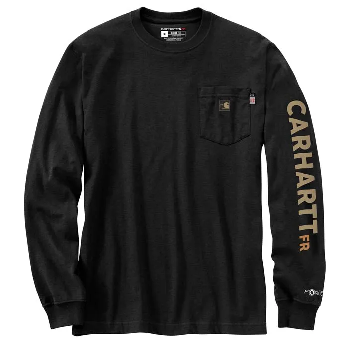 Carhartt® Men's Flame Resistant Force Irvine Loose LS Camo T-Shirt - Black, M