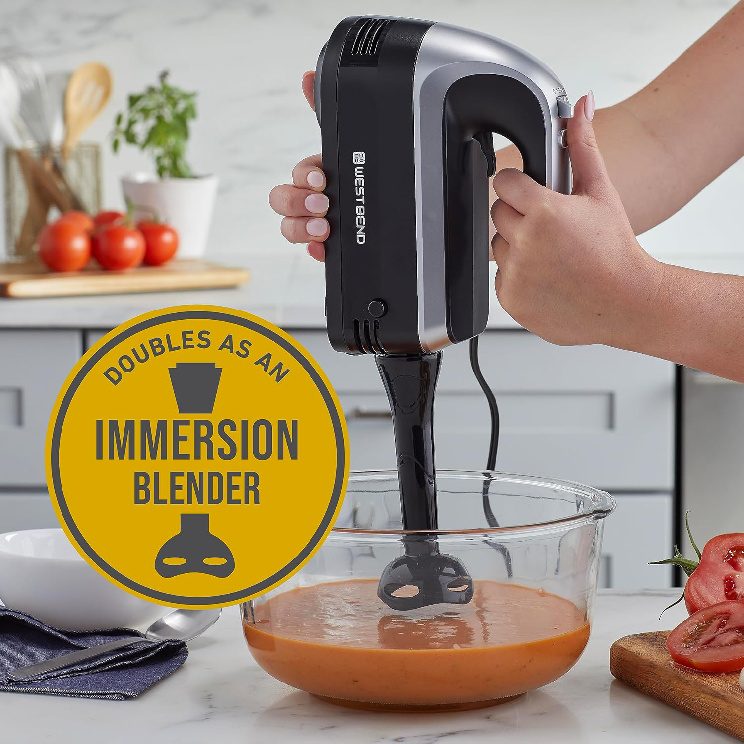 West Bend 2-IN-1 Hand Mixer Plus Prep Set, Black (HMWB6SBK13)