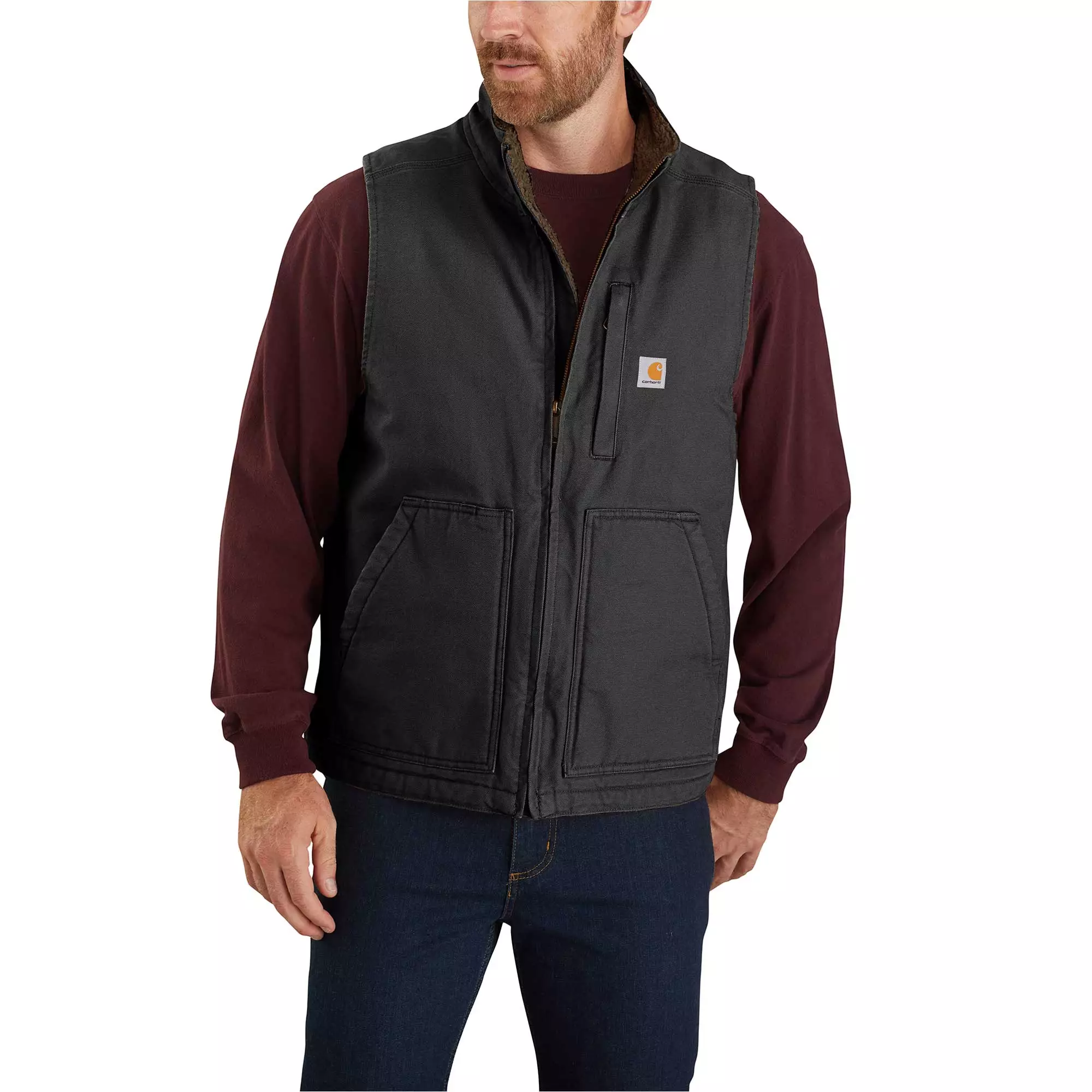Carhartt® Men's Loose-Fit Washed Duck Sherpa Lined Mock-Neck Vest