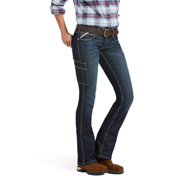 Ariat Women's Rebar MR DuraStretch Riveter Boot Cut, Mid Rise Jean - Hallow, 27 SHORT