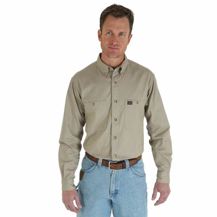 Wrangler® RIGGS WORKWEAR® Twill Work Shirt, Long Sleeve - Khaki, size XL REG