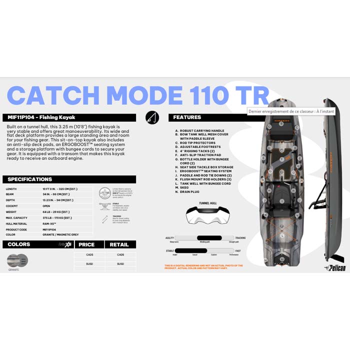 Pelican Catch Mode 110 Fishing Kayak with outboard motor transom View 2 of 4