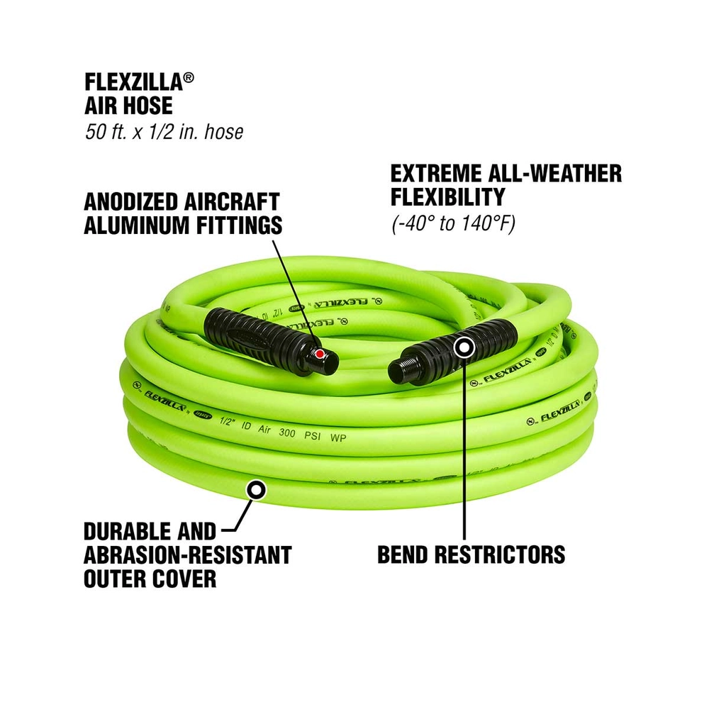 Flexzilla 1/2 In. x 50 Ft. Polymer-Blend Air Hose with 3/8 In