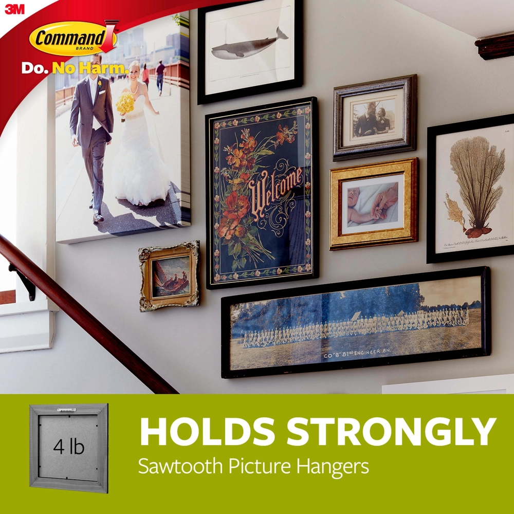 Command™ Sawtooth Picture Hanger, White, Hanger, Strips/Pack