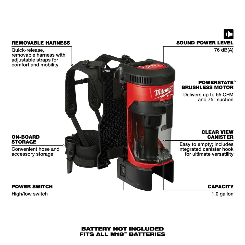 Milwaukee Tool® M18 FUEL™ 3-in-1 Backpack Vacuum - Runnings 