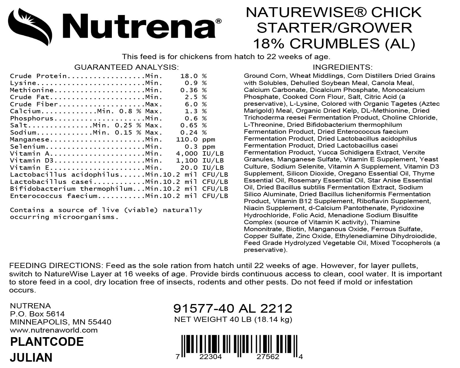 Nutrena NatureWise Chick Starter 18% Non- Medicated Poultry Feed, 40 lbs. View 1 of 2