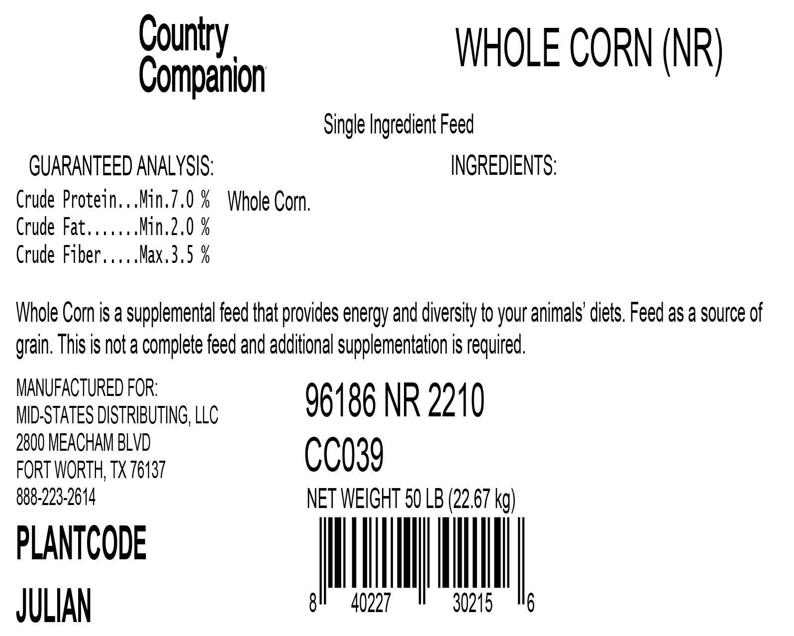 Country Companion Whole Corn, 50 lbs. View 1 of 2