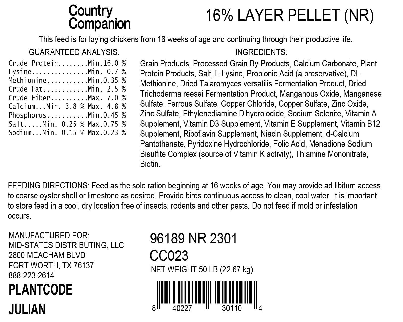 Country Companion Layer Pellet Feed, 50 lbs. Bag View 1 of 2