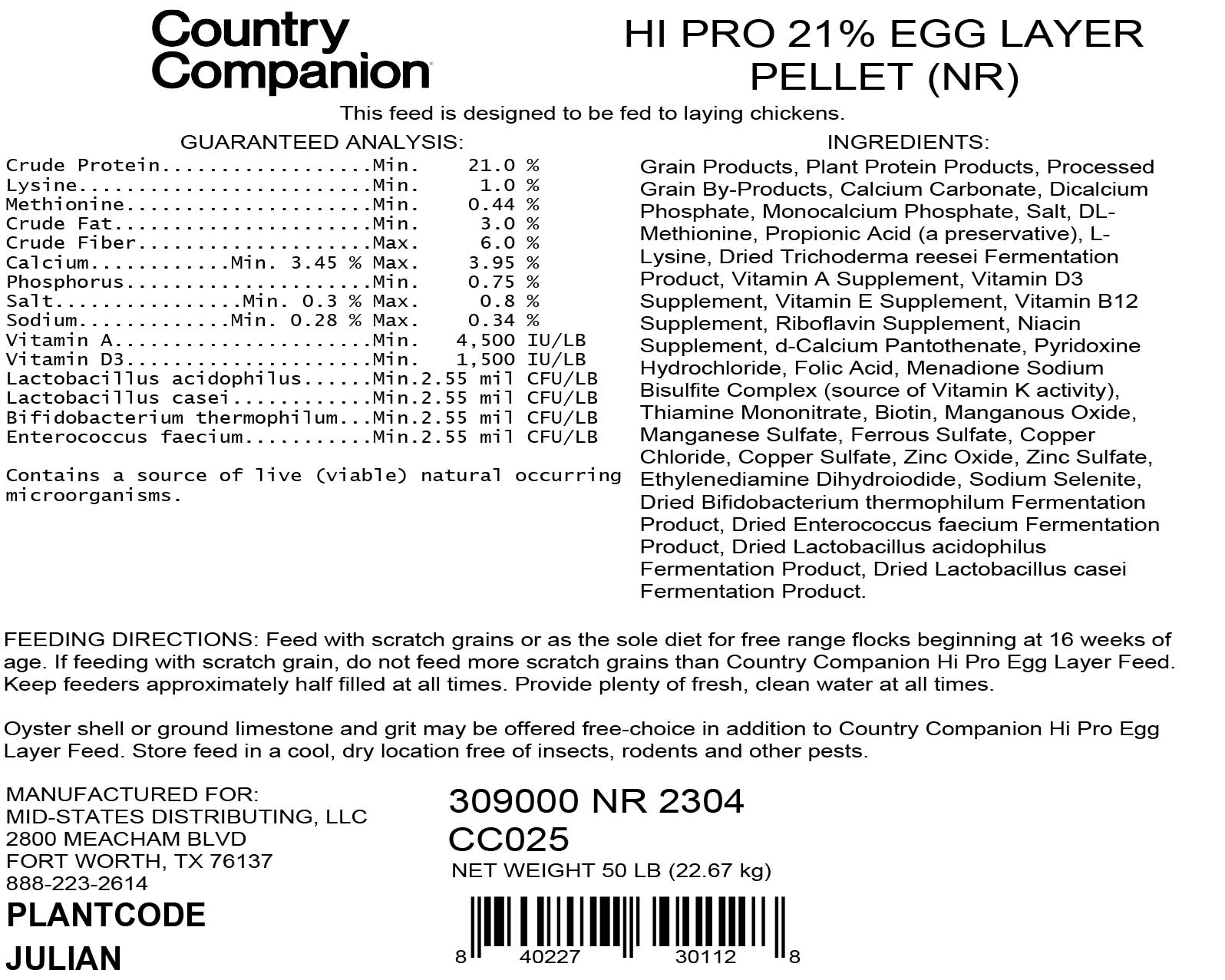 Country Companion Hi-Pro Egg Layer Feed, 50 lbs. View 1 of 2