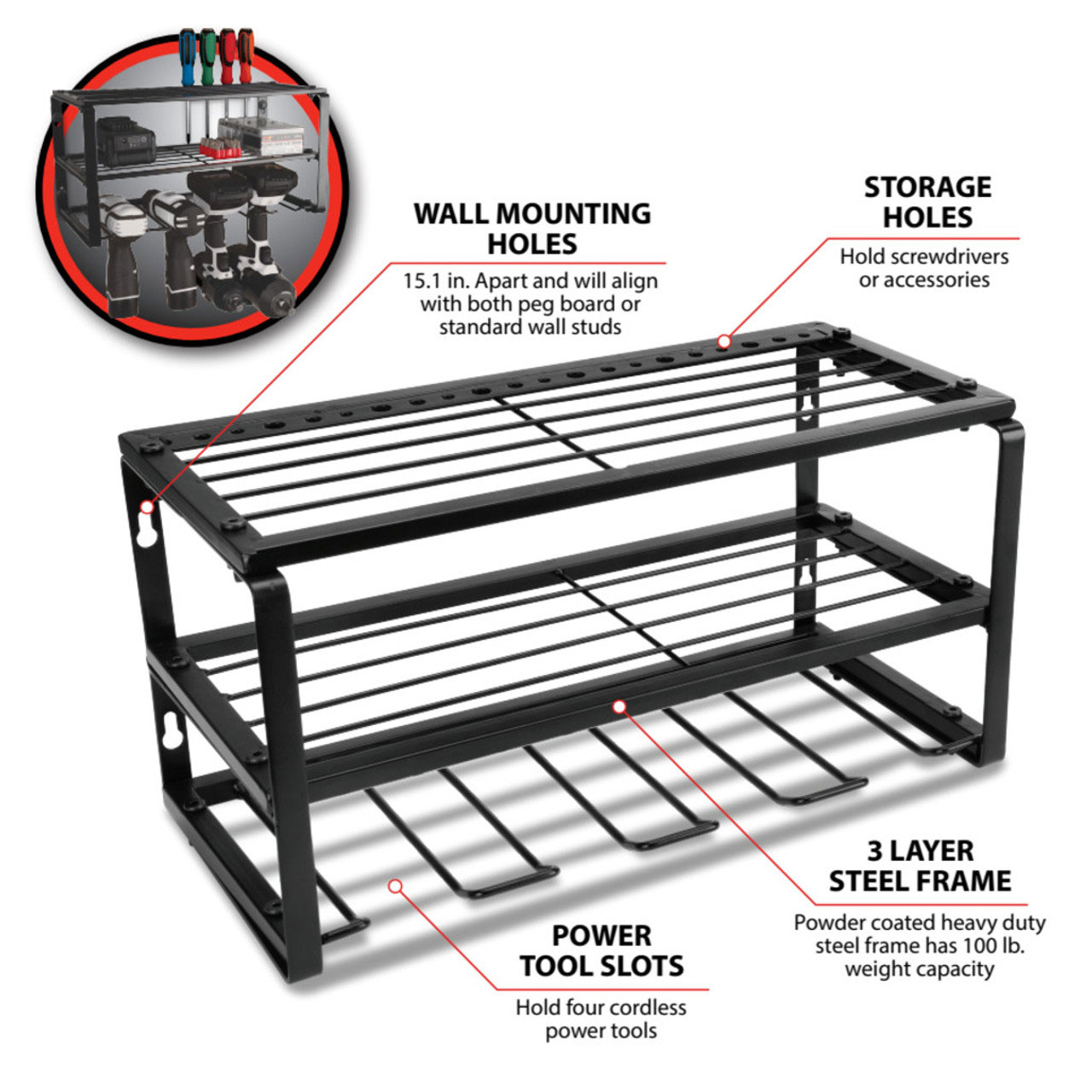 Performance Tool® Power Tool Storage Rack, 16"