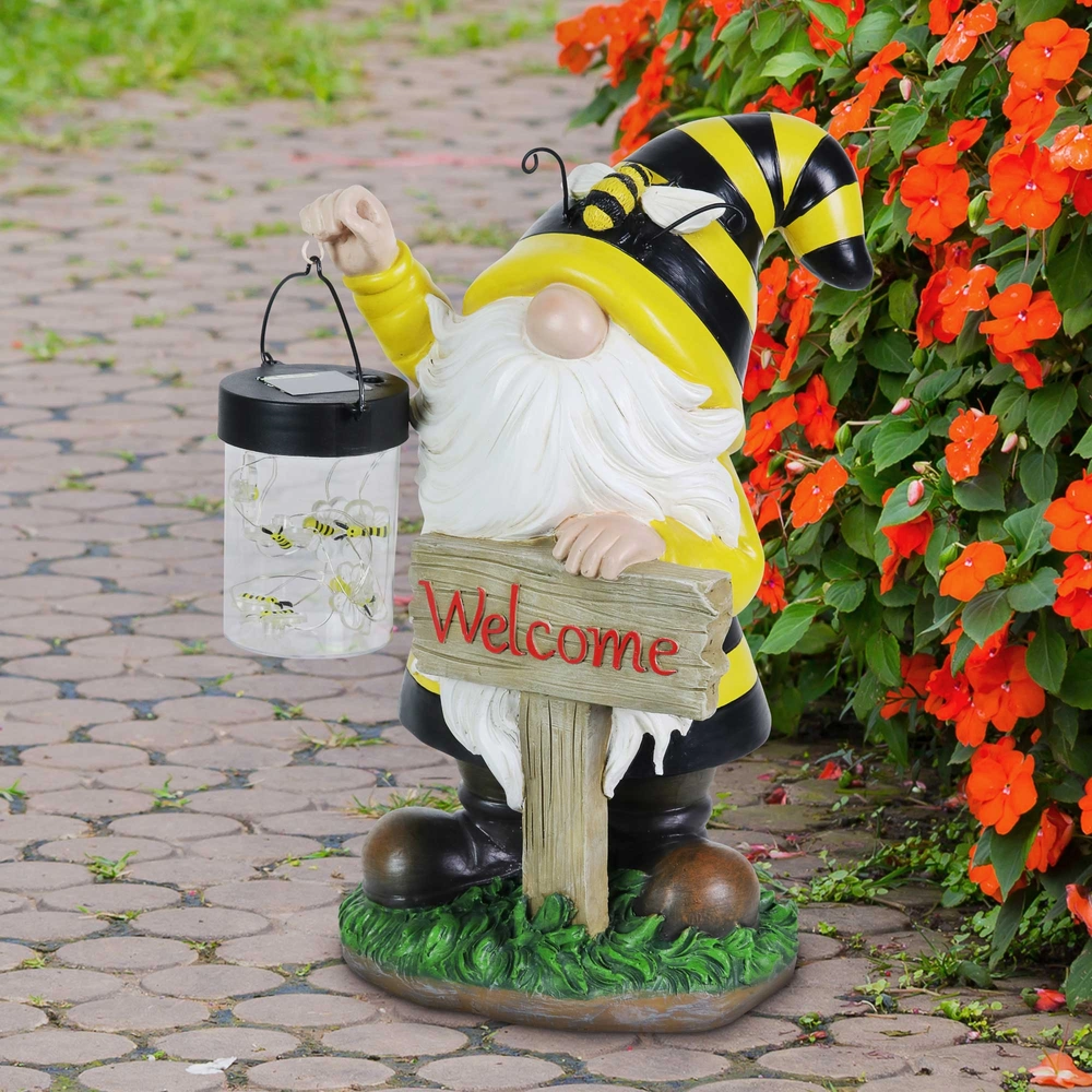 Exhart® Solar LED Beekeeper Gnome with Fireflies Lantern and