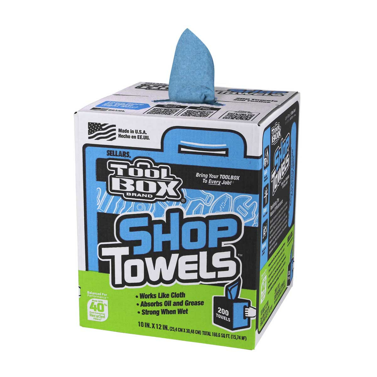 TOOLBOX® Blue Shop Towels, 200 Count Box