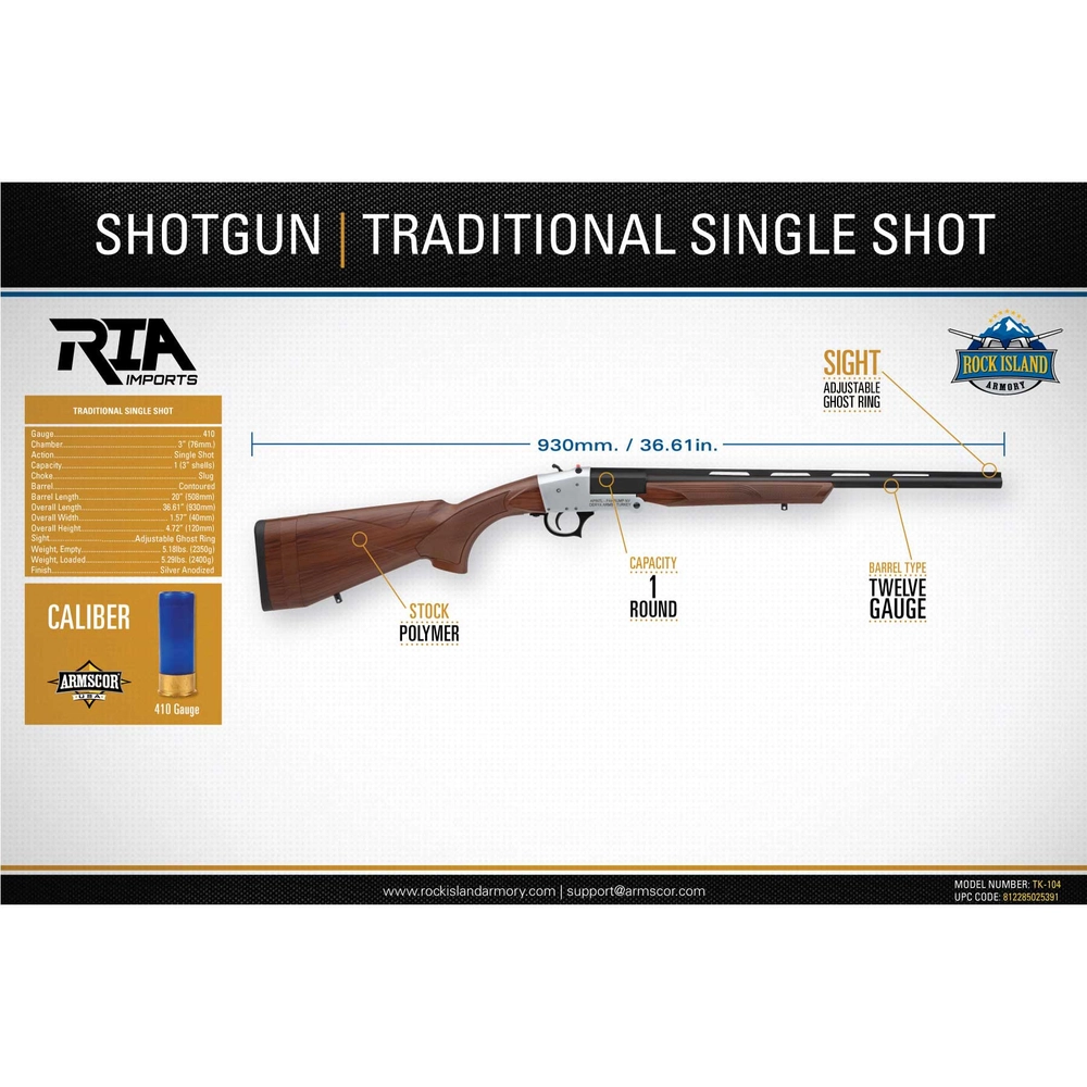RIA Imports Traditional Single Shot - 410 GA, 1rd - 0000008019