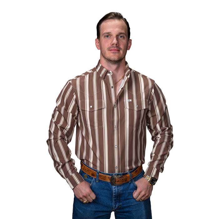 FERRELL The Atlas - Men's Long Sleeve Snap Shirt - Brown, M