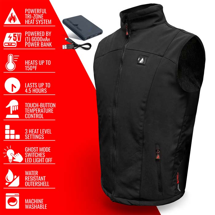 ActionHeat 5V Men's Battery Heated Softshell Vest - Black, M View 4 of 9