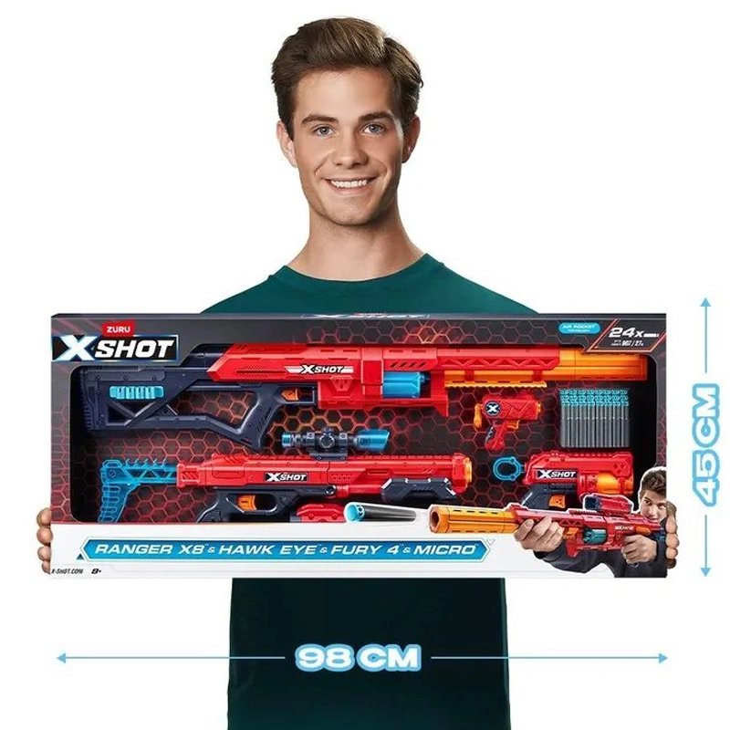 ZURU X-SHOT Excel Ranger X8 & Hawk Eye & Fury 4 & Micro Combo Pack