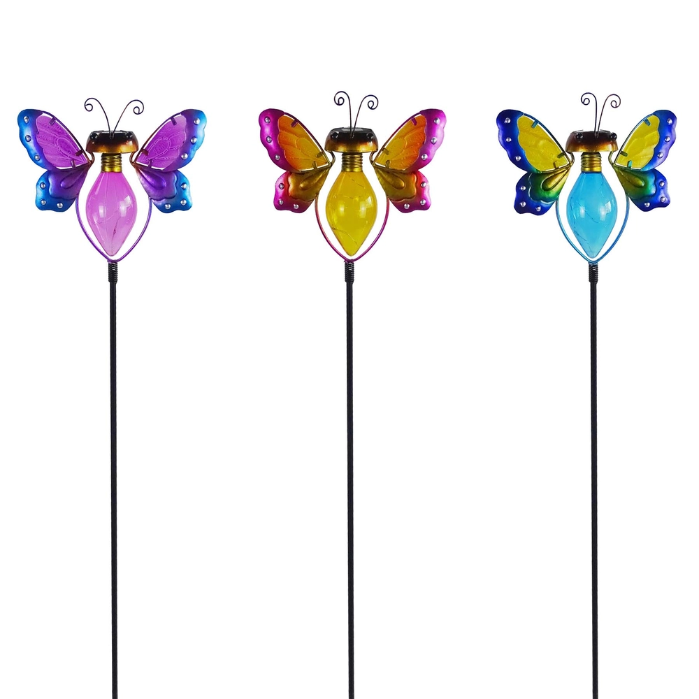 ALPINE® Solar Butterfly Garden Stakes with LEDS Assorted 0000009855