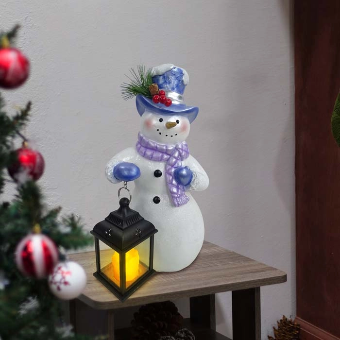 アマンダ　スノーウォーカー　185ｃｍ ALPINE® Lavender Winter Snowman Holding Lantern Statue with Flash