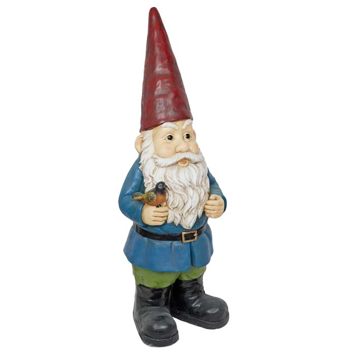ALPINE® 48'' Jumbo Size Gnome with Bird Statuary - 0000009855