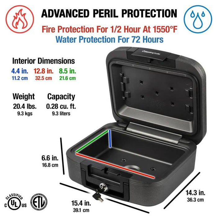 SentrySafe セキュリティケース 鍵付き 耐火 防水 SentrySafe Waterproof/Fireproof Keyed Chest, .28 cu. ft