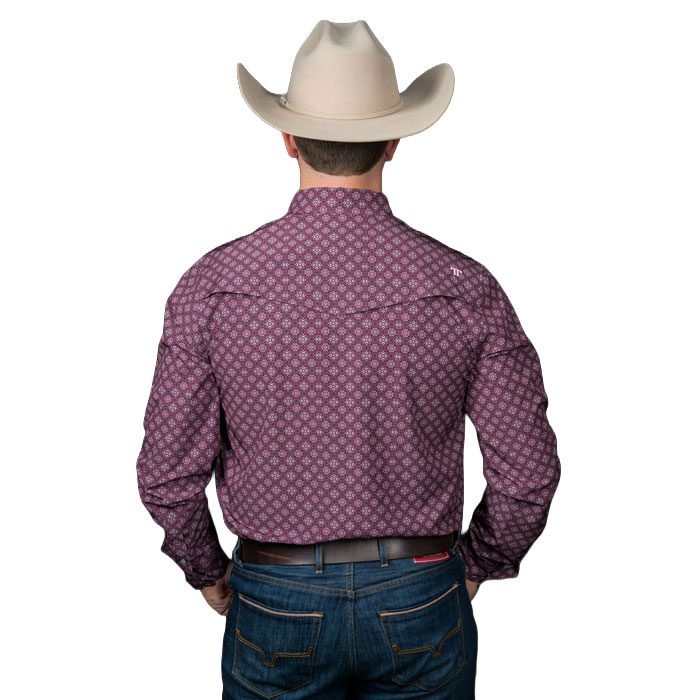 The Sutton - Long Sleeve Pearl Snap Shirt - Maroon, M View 1 of 4