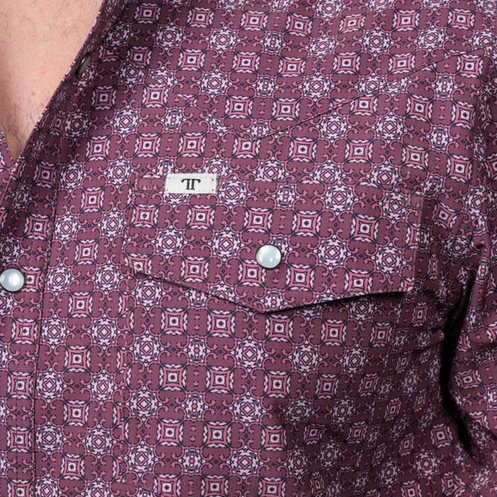 The Sutton - Long Sleeve Pearl Snap Shirt - Maroon, M View 2 of 4