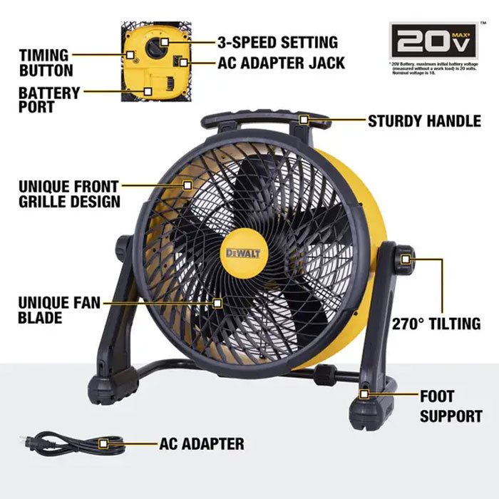 DEWALT® 18 in. 20V Cordless AC/DC Hybrid 3-Speed Drum Fan with Adapter Cord (Bare Tool Only) View 1 of 7