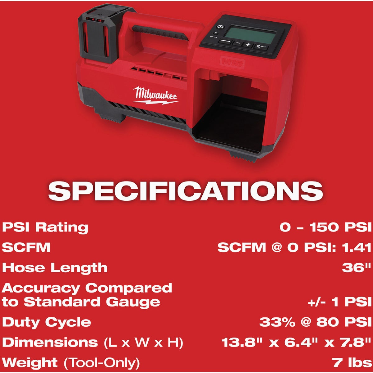 Milwaukee M18 18V Lithium-Ion 150 psi Cordless Inflator (Tool Only) View 4 of 8