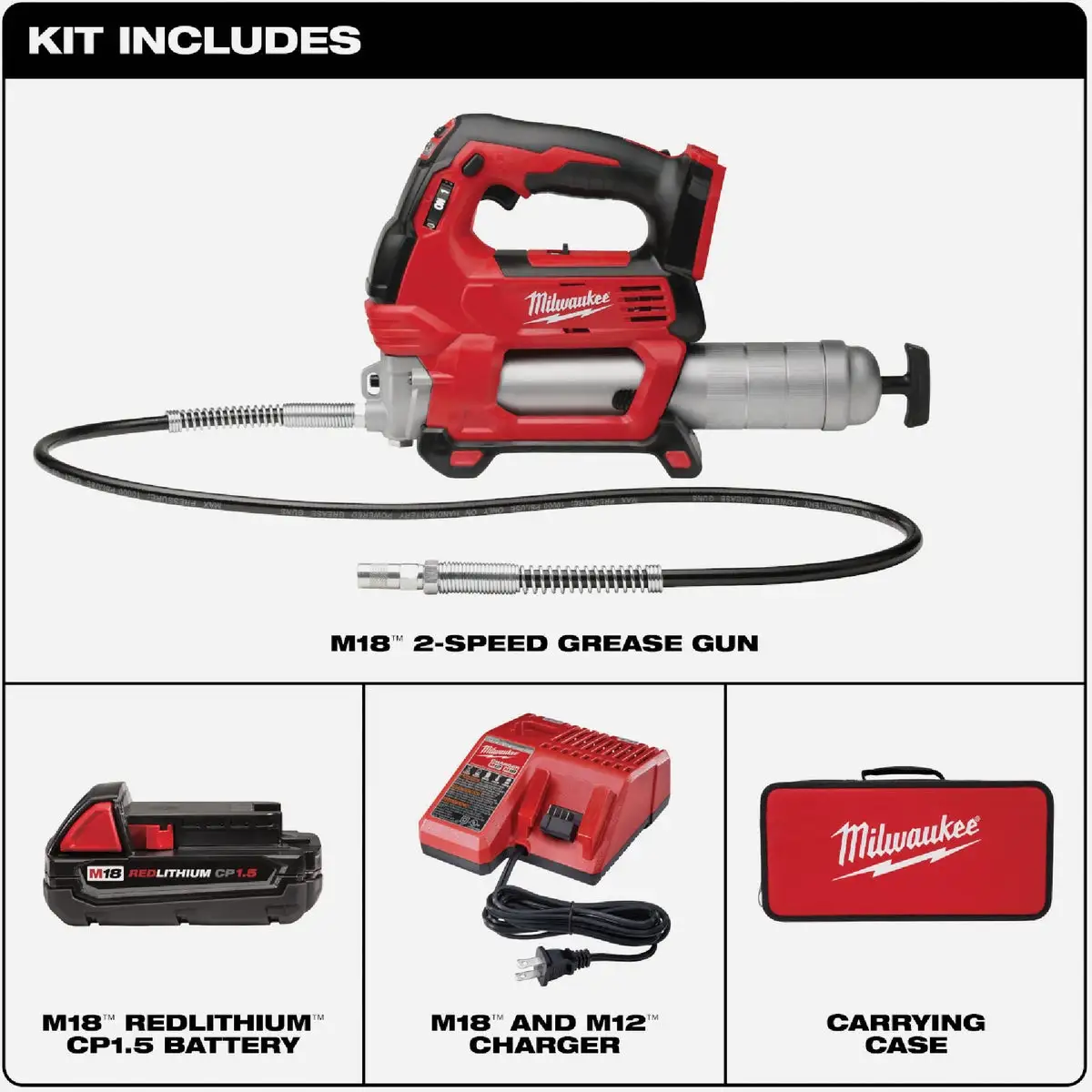 Milwaukee M18 18V Lithium-Ion 2-Speed Cordless Grease Gun Kit View 1 of 4