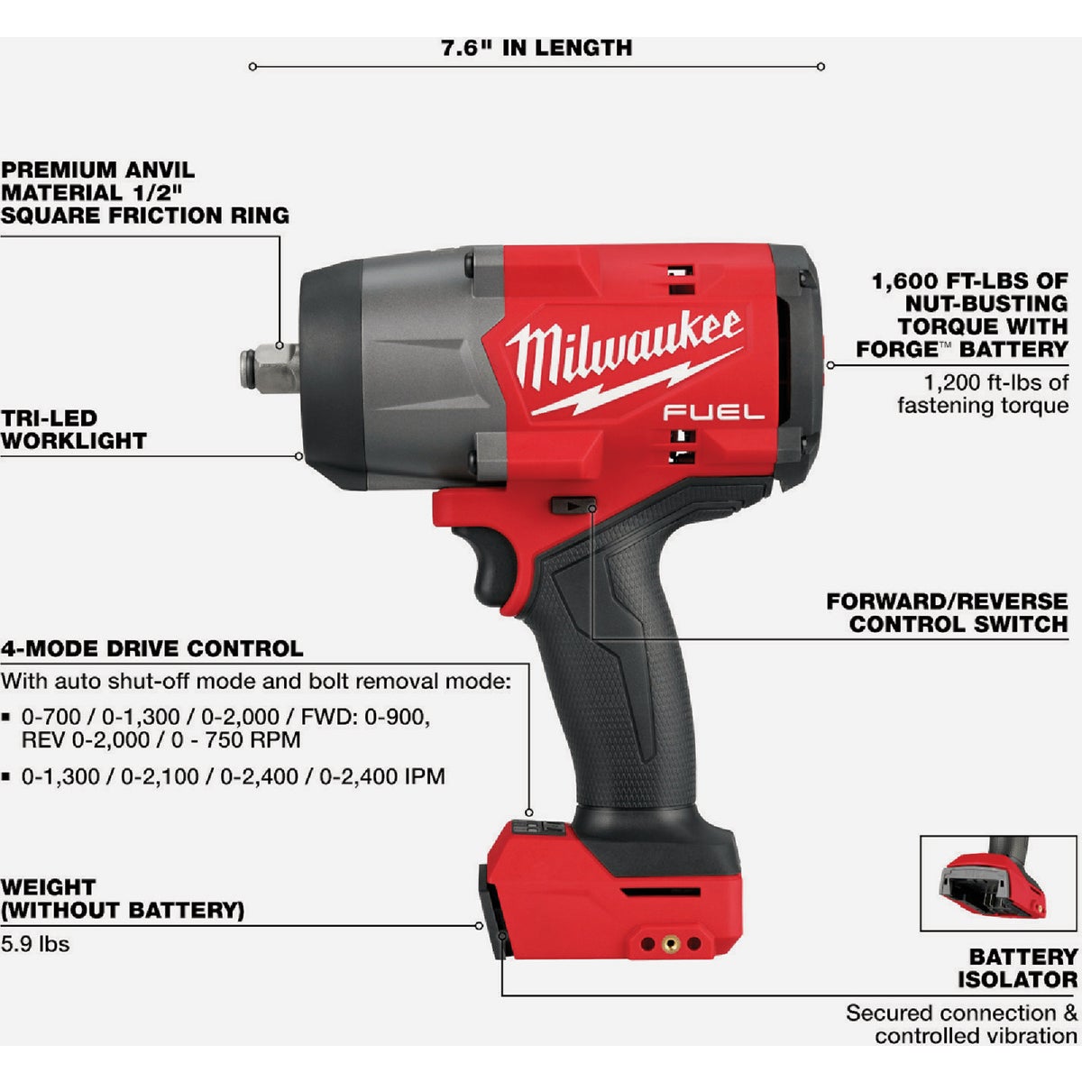 Milwaukee M18 FUEL Brushless 1/2 In. High Torque Cordless Impact Wrench with Friction Ring (Tool Only) View 2 of 9