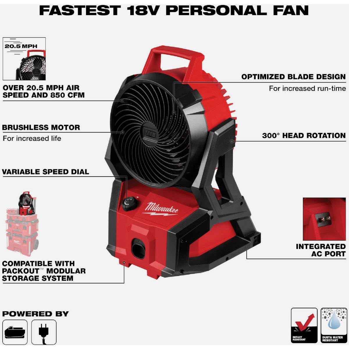 Milwaukee M18 PACKOUT Lithium-Ion Brushless Cordless Jobsite Fan (Tool Only) View 1 of 10