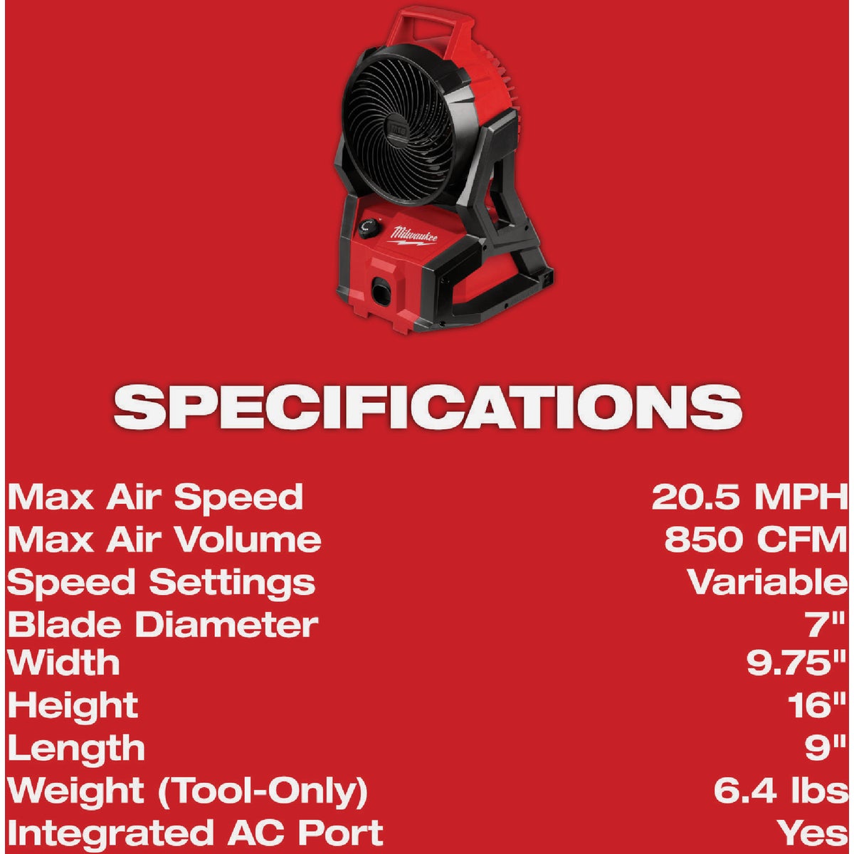 Milwaukee M18 PACKOUT Lithium-Ion Brushless Cordless Jobsite Fan (Tool Only) View 2 of 10