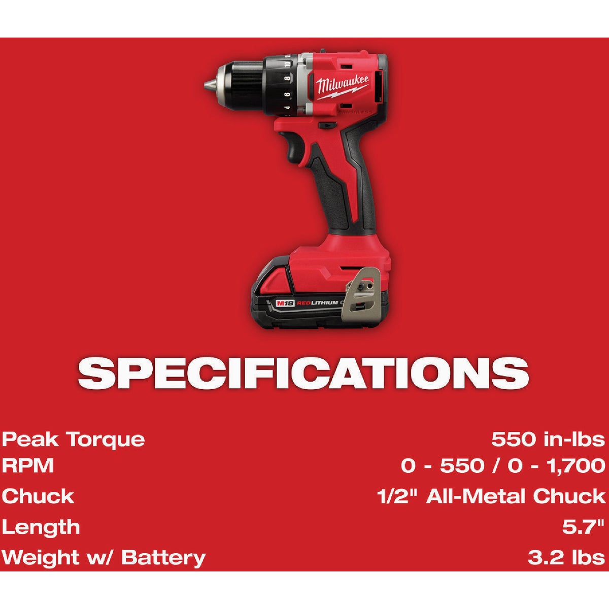 Milwaukee M18 1/2 In. Brushless Cordless Compact Drill/Driver Kit with CP2.0 Battery & Charger View 4 of 6