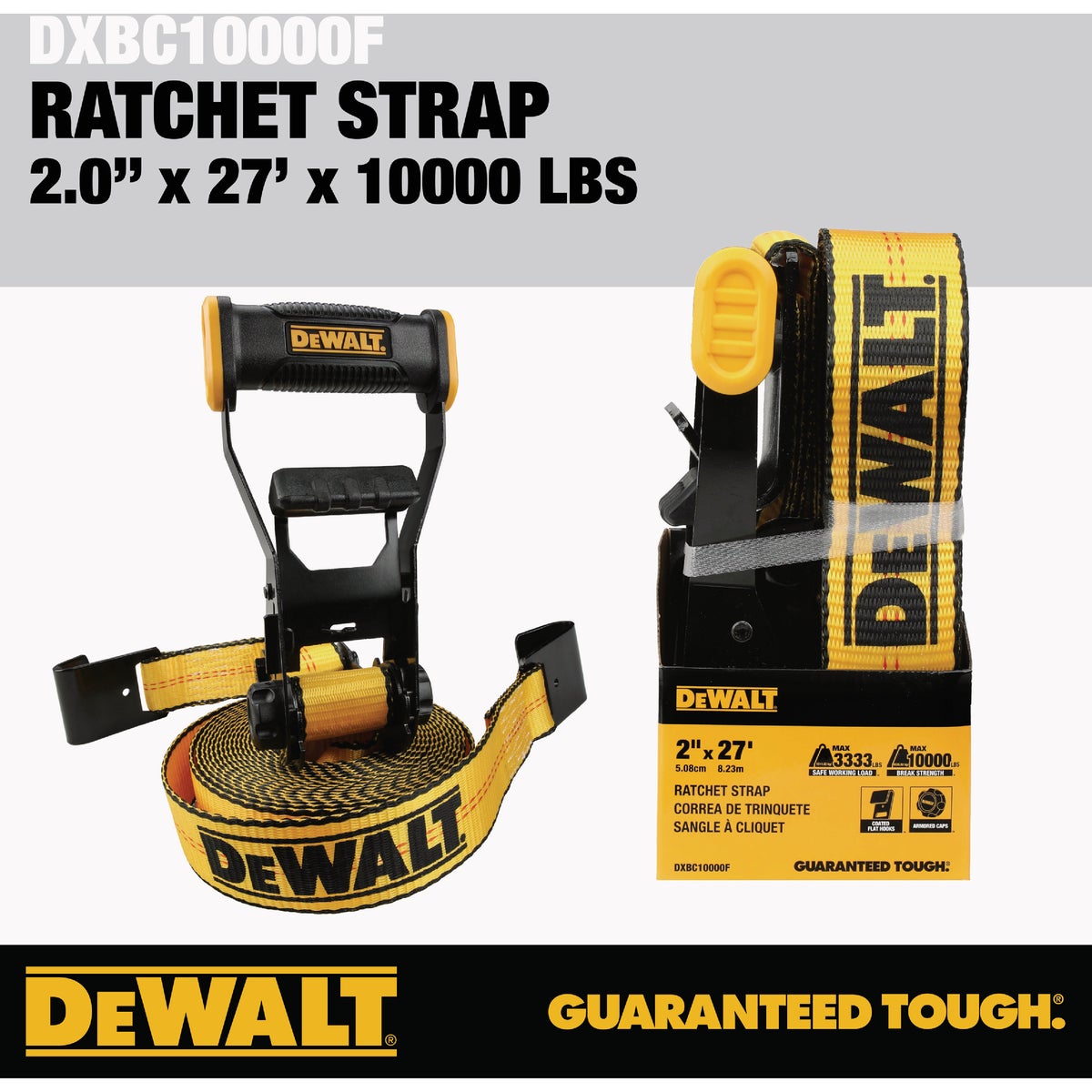 DEWALT 2 In. x 27 Ft. 3333 Lb. Industrial-Duty Ratchet Strap with Flat Hooks View 1 of 7