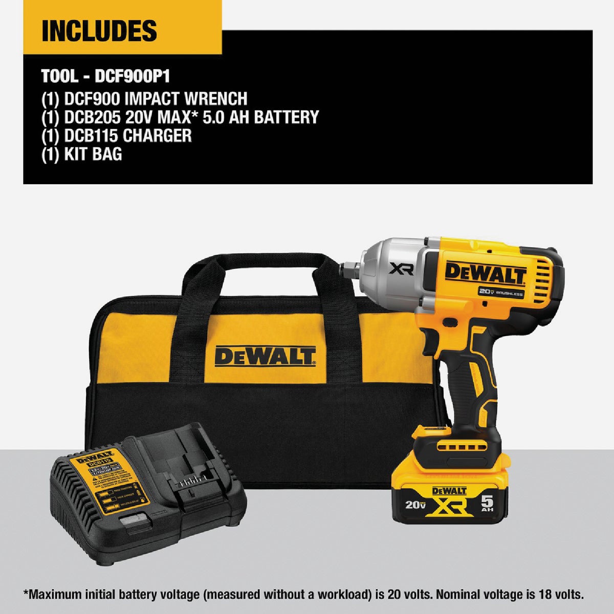 DEWALT 20V MAX XR Brushless 1/2 In. High Torque Cordless Impact Wrench Kit with Hog Ring Anvil & 5.0 Ah Battery & Charger View 1 of 7